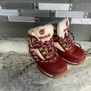 Timberland Toddler Boys Size 8  Burgundy Red Leather Lace Up Field Boots Kids